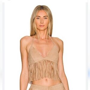 Lamarque Tan Fringe Suede Crop Top
